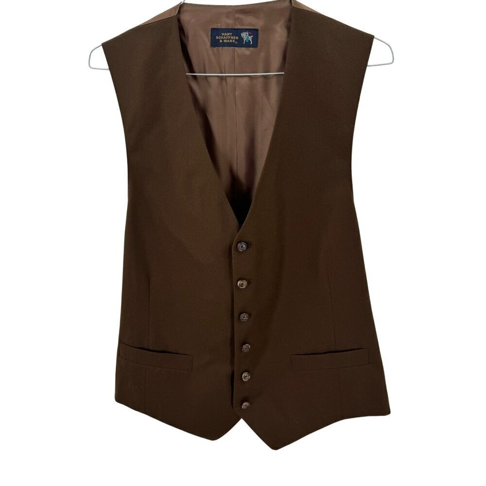 Hart Schaffner & Marx Mens Brown Formal Vest Size 44R Button-Front Design Satin